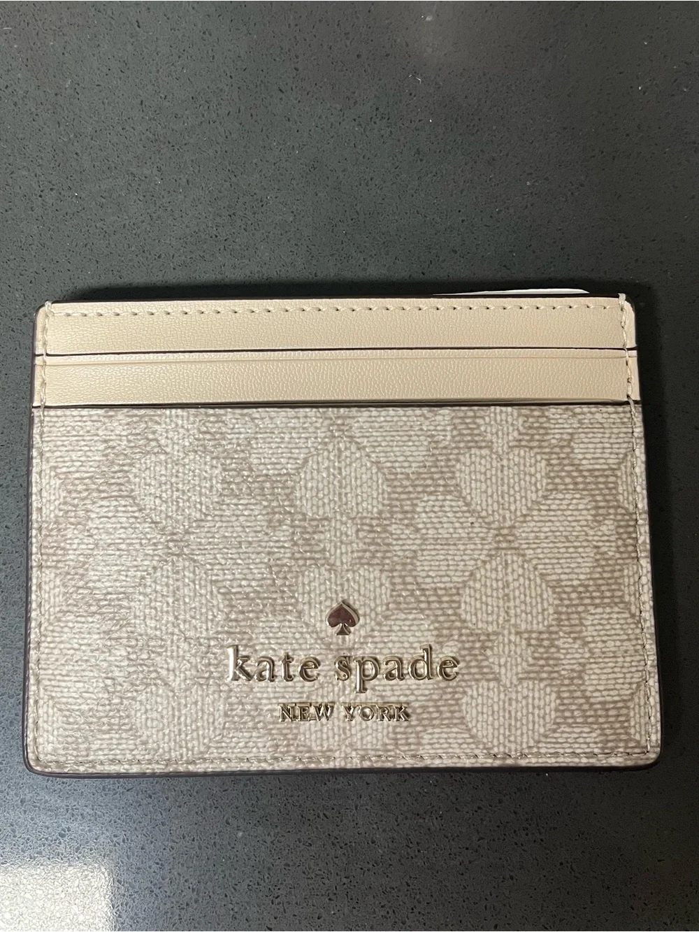 kate spade Cream Signature Logo Card Holder with Pale Beige Trim